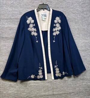 Vintage Sheri Martin Women’s Size 24W Dark Blue Embroidered Open Front Jacket